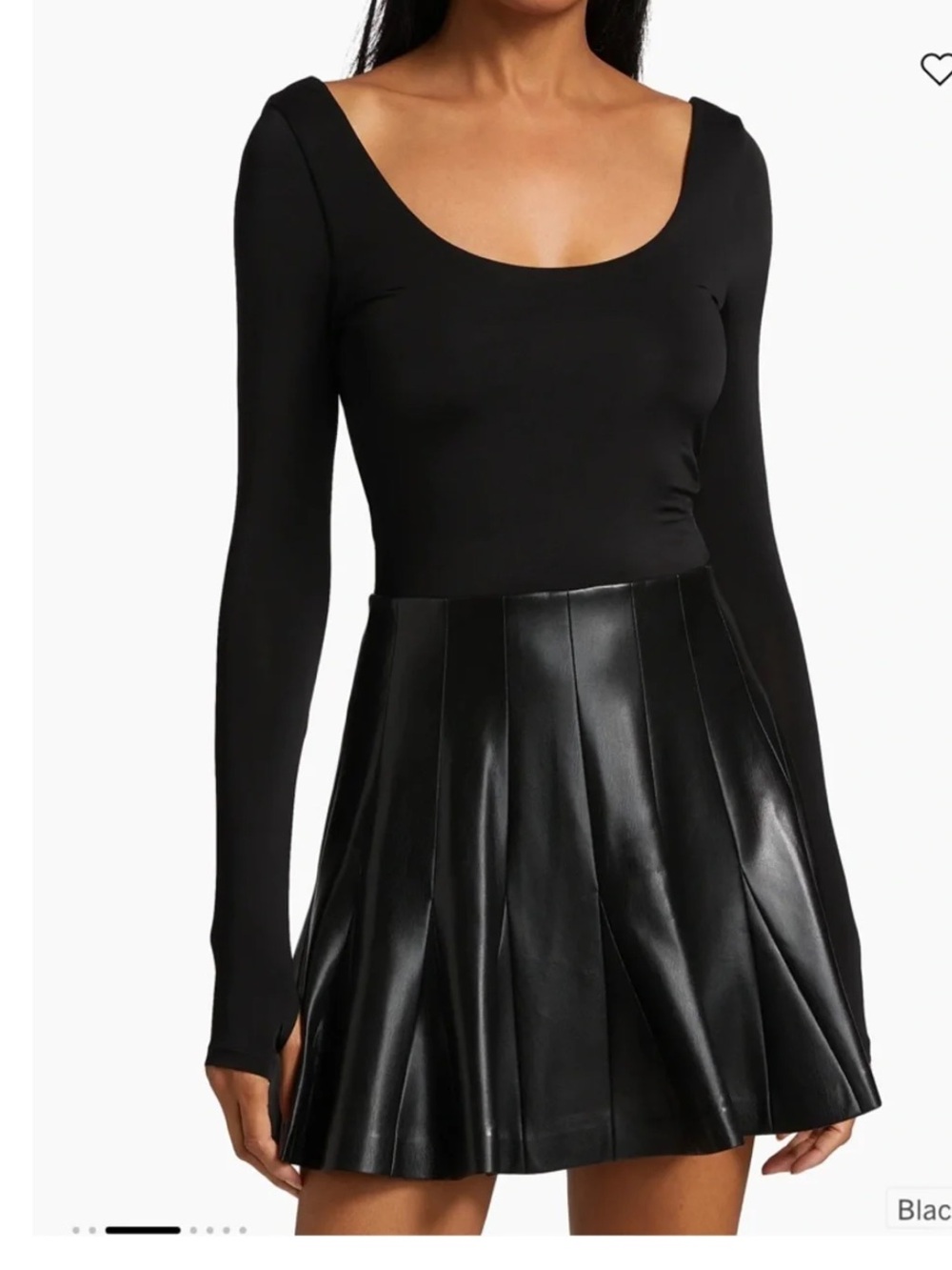 Alice + Olivia Black Scoop Neck Long Sleeve with Pleated Faux Leather Skirt Dres